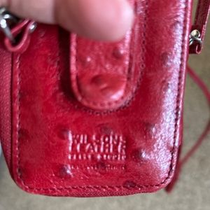 COPY - Ostrich style red genuine leather cross body with small removable strap …